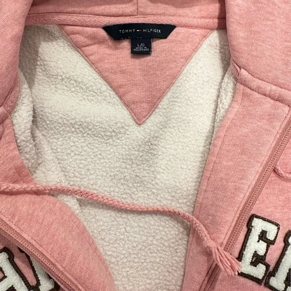 Tommy Hilfiger Pink Fleece Zip-Up Hoodie – Size L - Picture 7 of 8